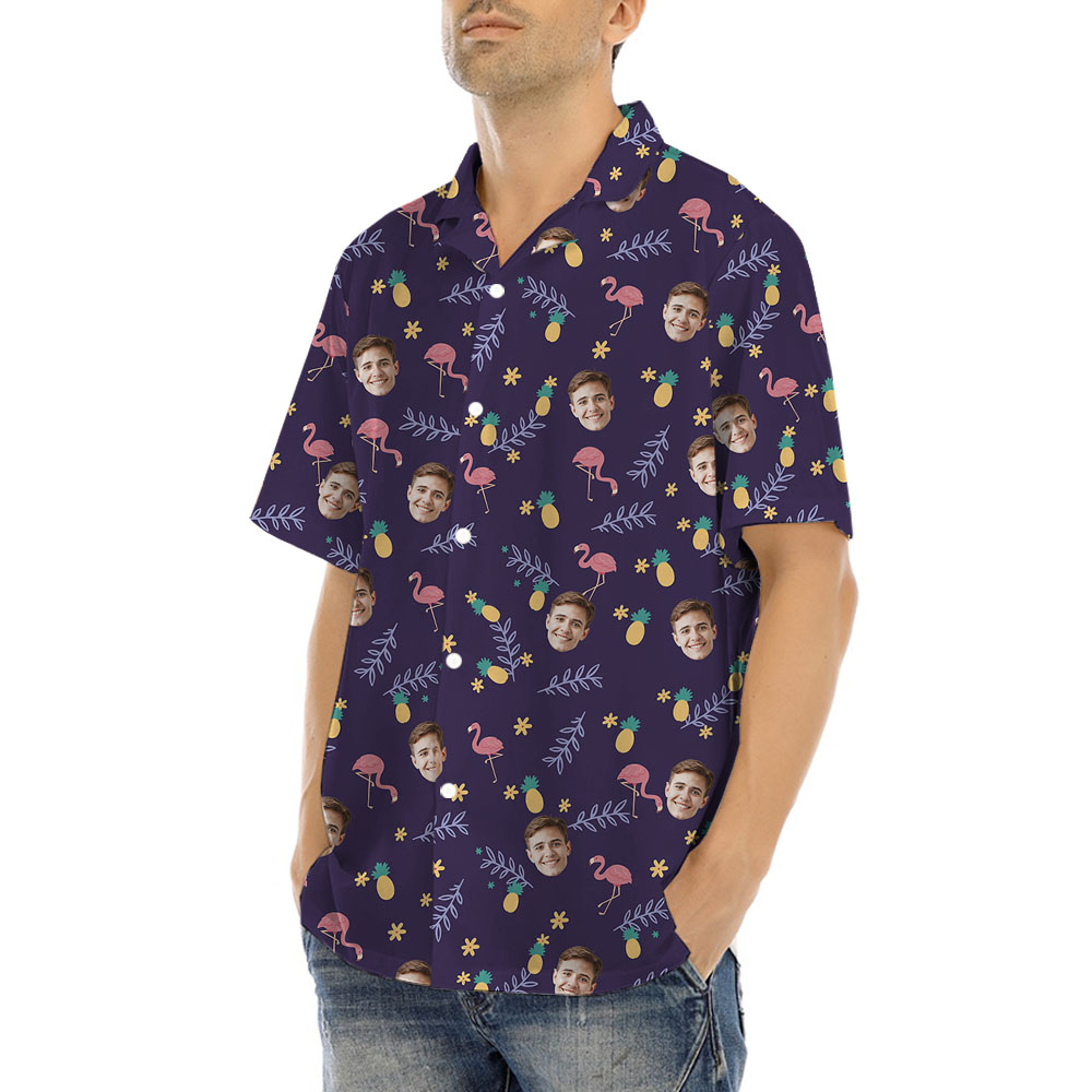 Flamingo Pineapple Purple Hawaiian Shirt With 1-5 Faces