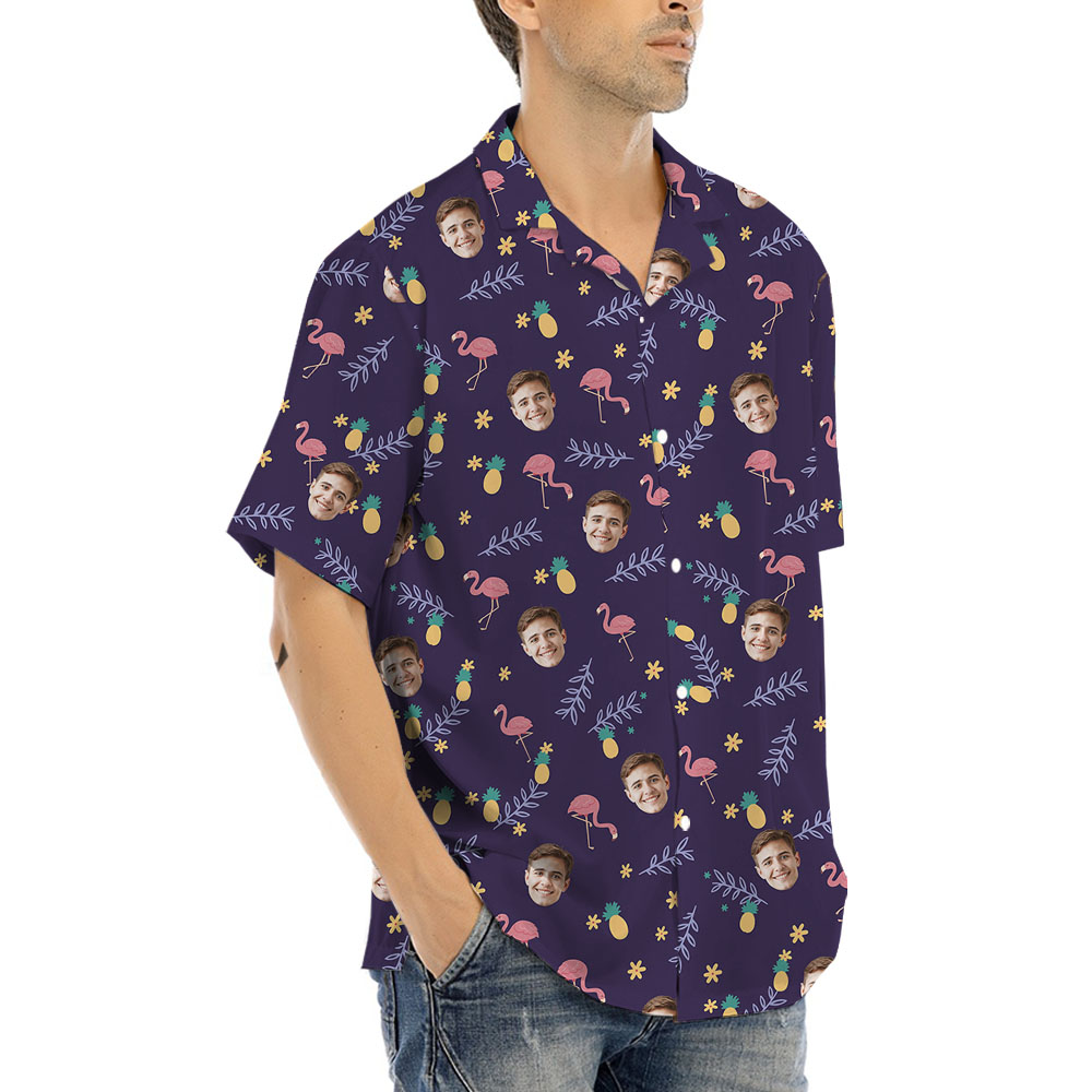 Flamingo Pineapple Purple Hawaiian Shirt With 1-5 Faces