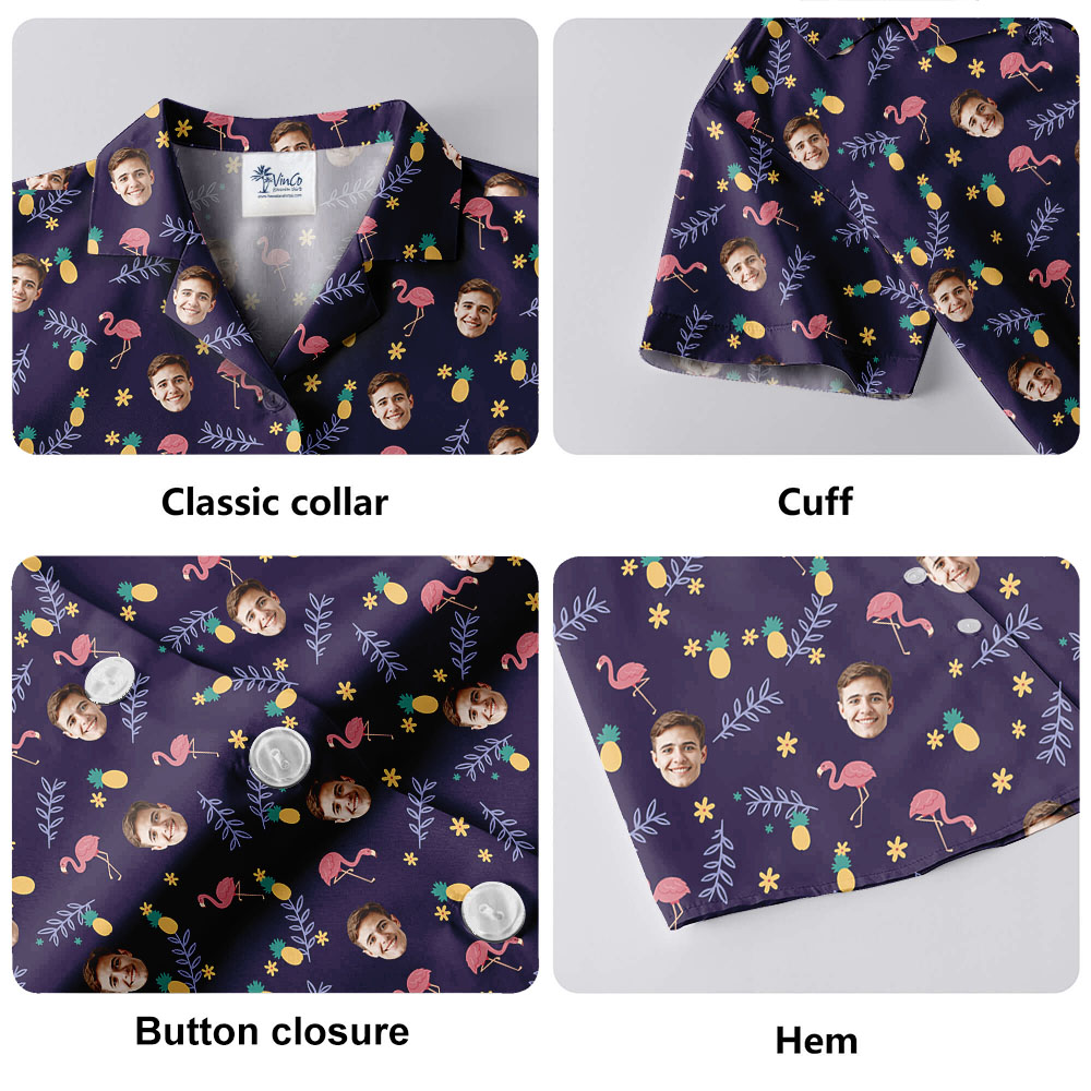 Flamingo Pineapple Purple Hawaiian Shirt With 1-5 Faces