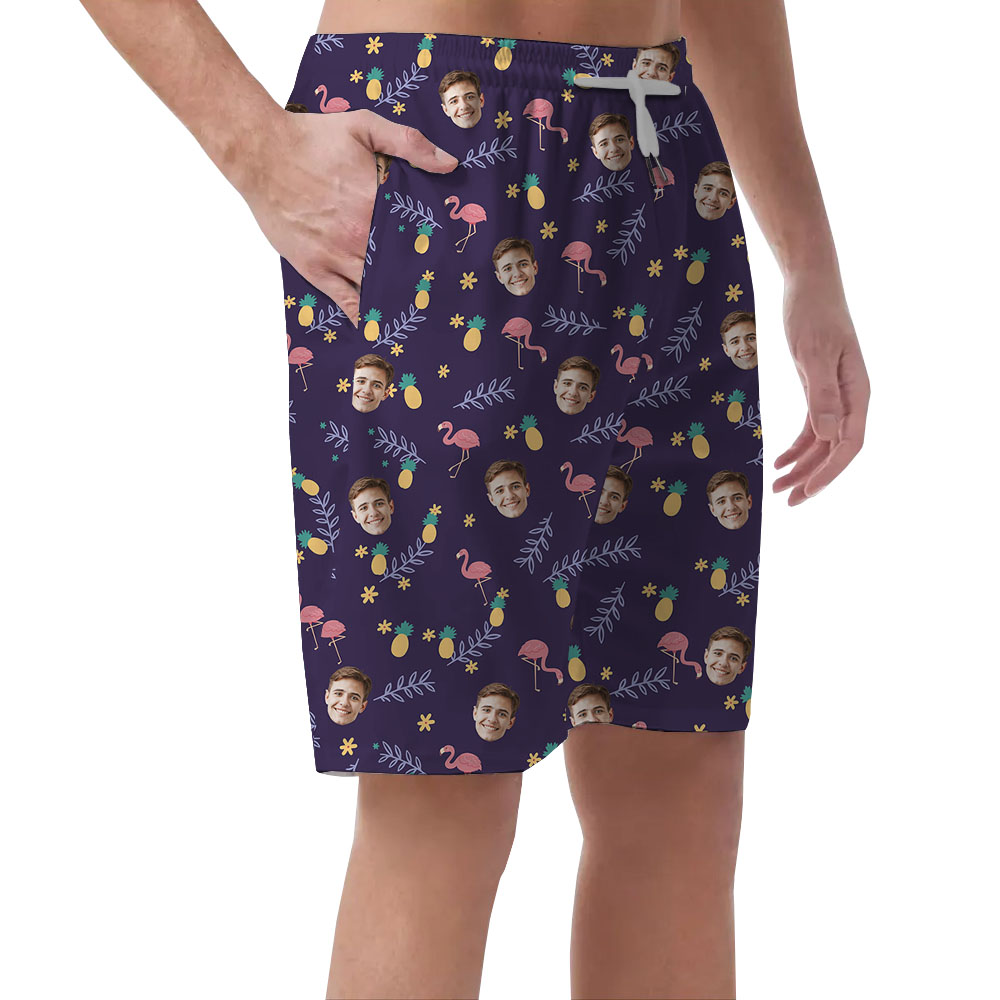 Cool Purple Flamingo Beach Shorts With 1-5 Faces