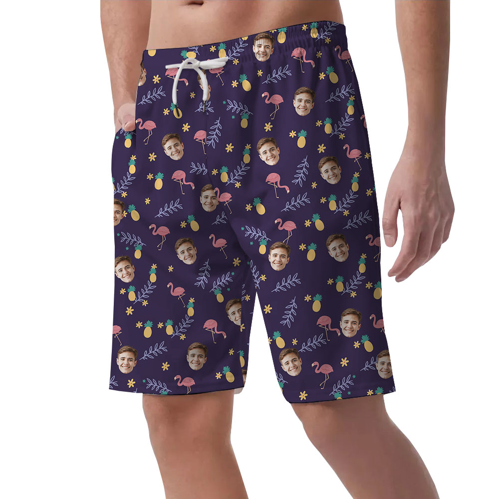 Cool Purple Flamingo Beach Shorts With 1-5 Faces