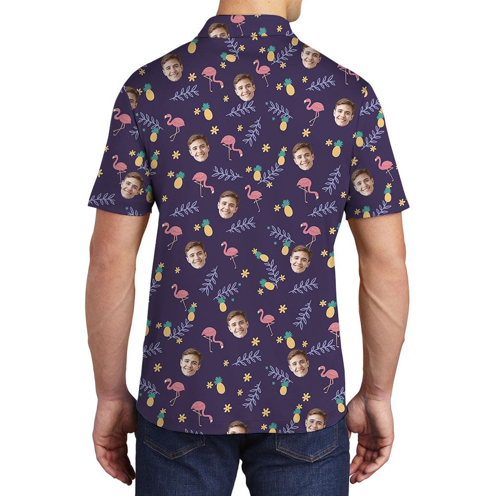 Personalized Flamingo Purple Golf Shirt With Face On Them