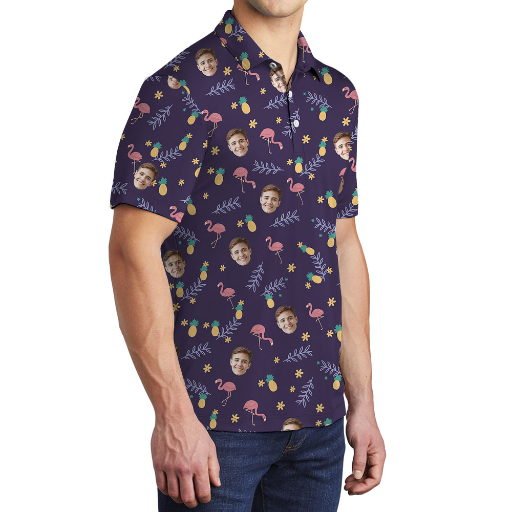 Personalized Flamingo Purple Golf Shirt With Face On Them