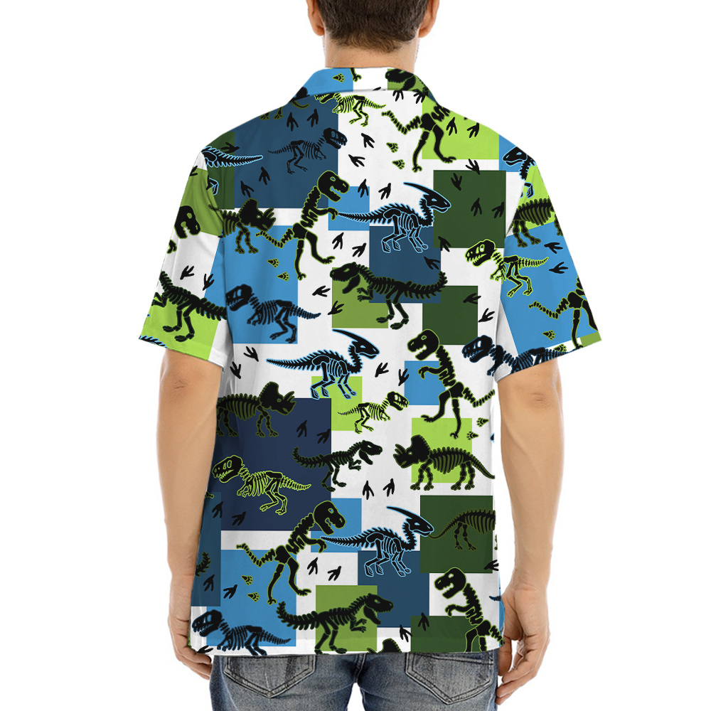 Dinosaur Skeleton Green Hawaiian Shirt