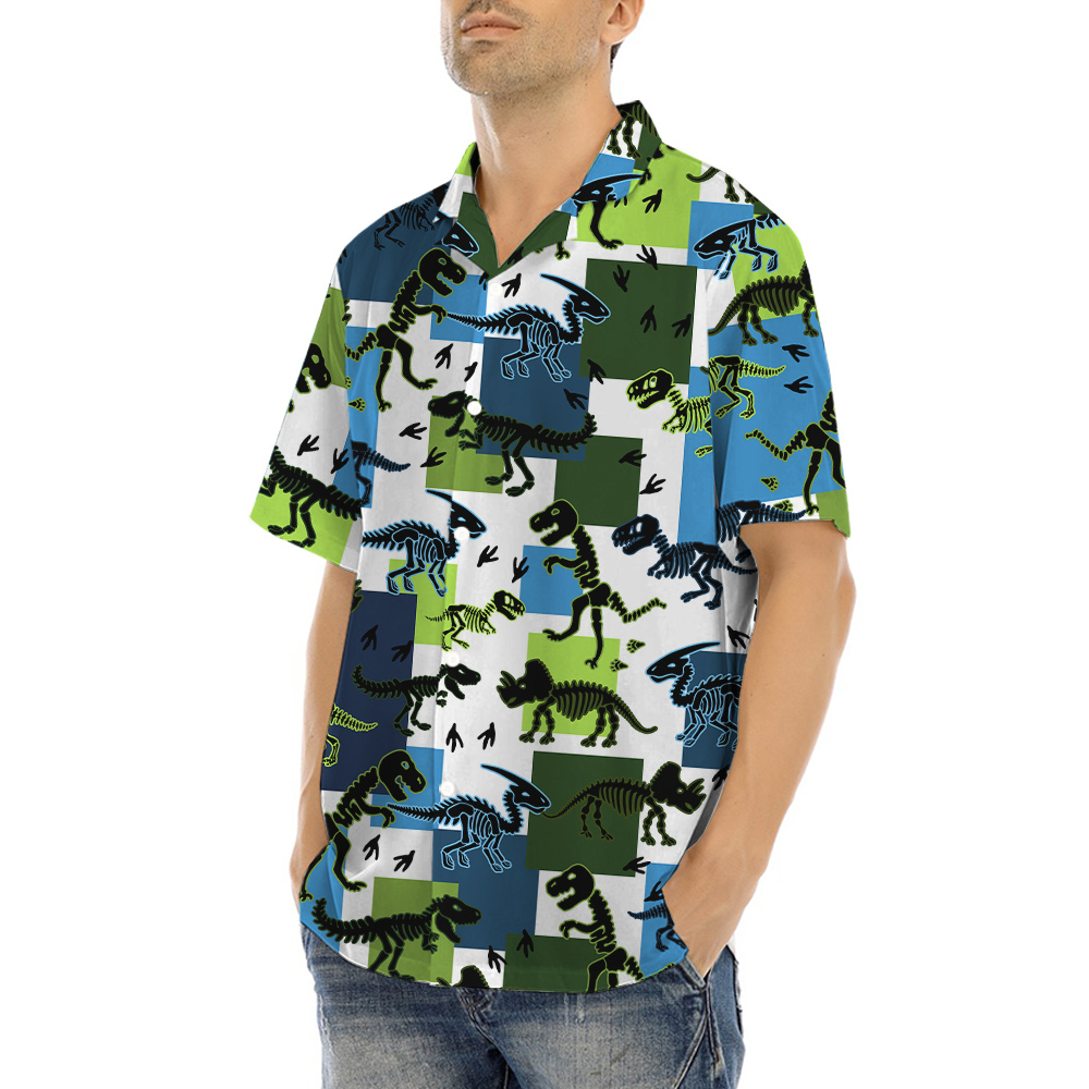 Dinosaur Skeleton Green Hawaiian Shirt