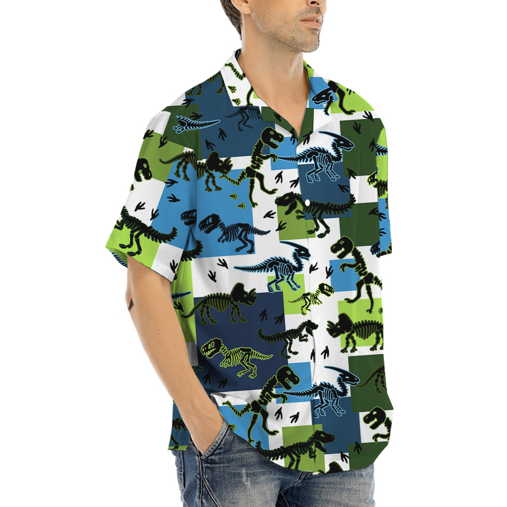 Dinosaur Skeleton Green Hawaiian Shirt