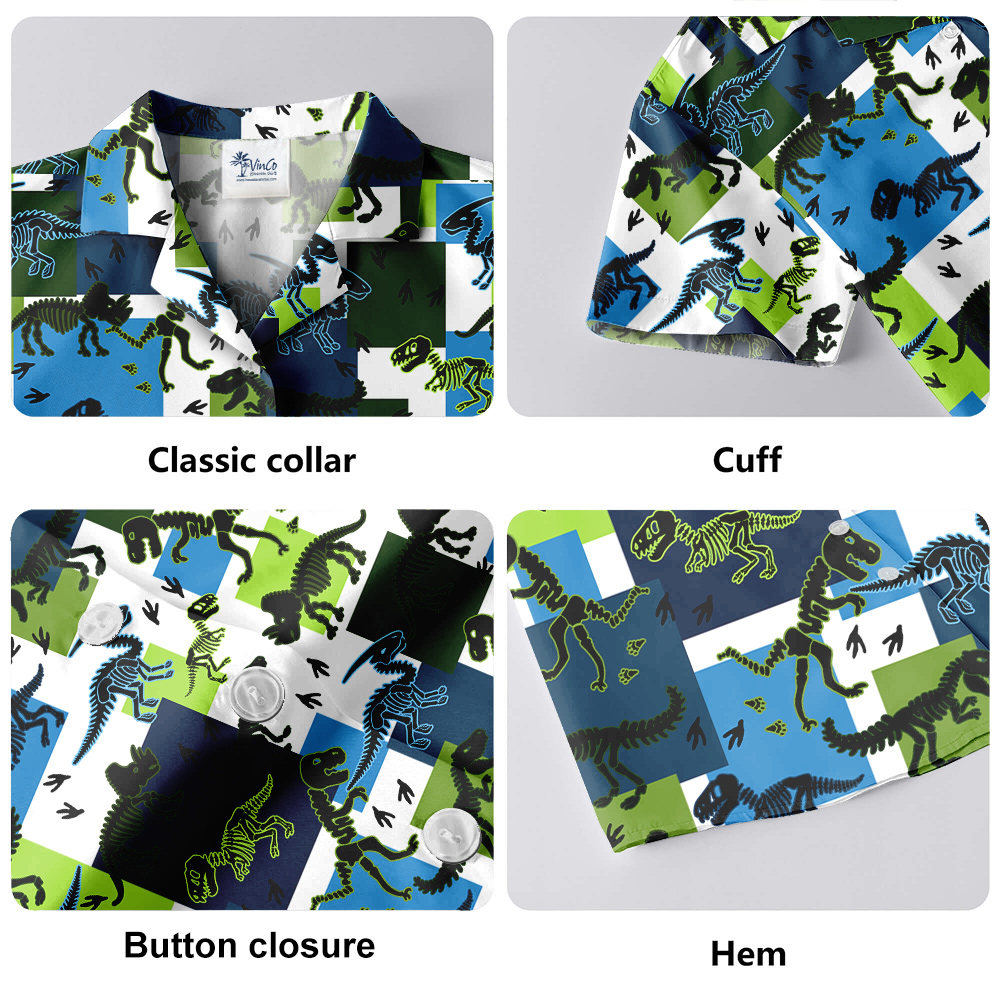 Dinosaur Skeleton Green Hawaiian Shirt
