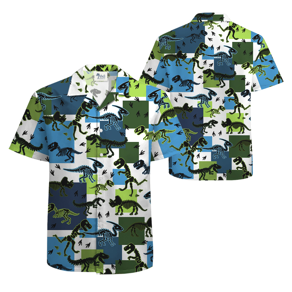 Dinosaur Skeleton Green Hawaiian Shirt