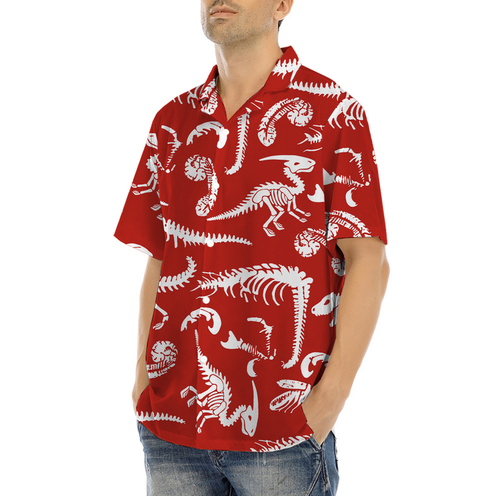 Dinosaur Skeleton Red Hawaiian Shirt
