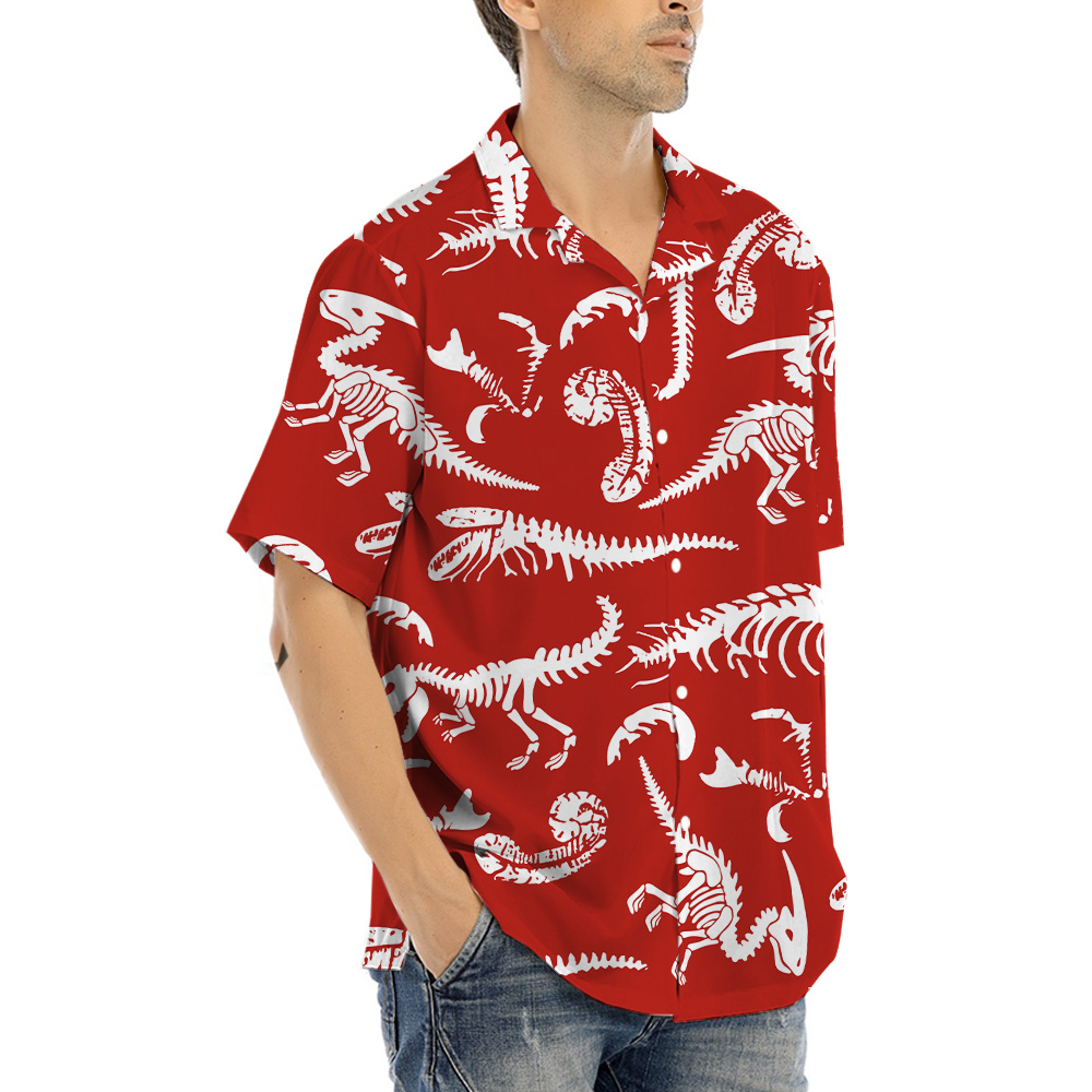 Dinosaur Skeleton Red Hawaiian Shirt