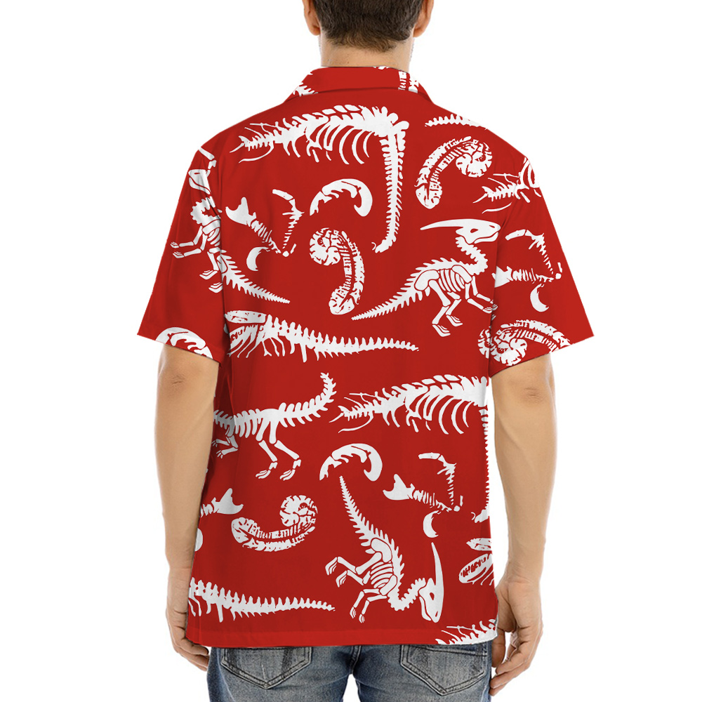 Dinosaur Skeleton Red Hawaiian Shirt