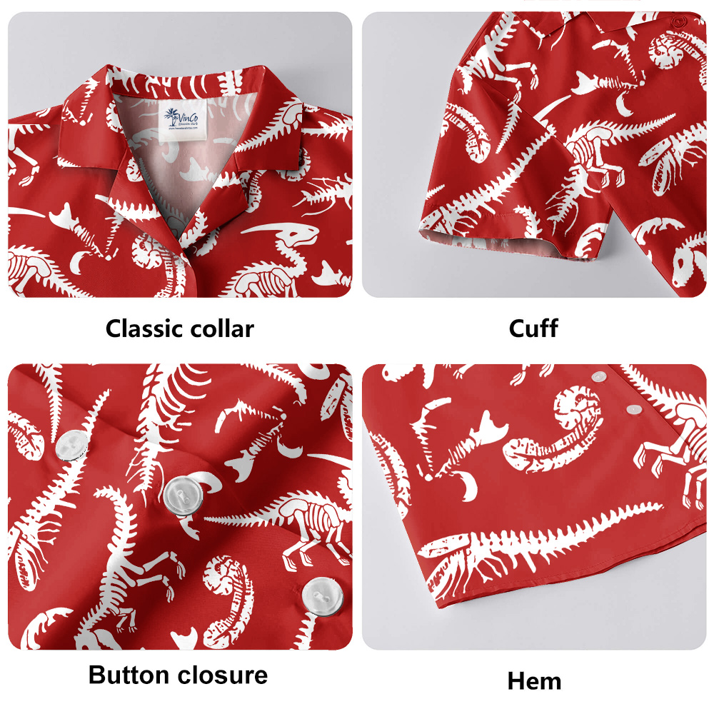 Dinosaur Skeleton Red Hawaiian Shirt