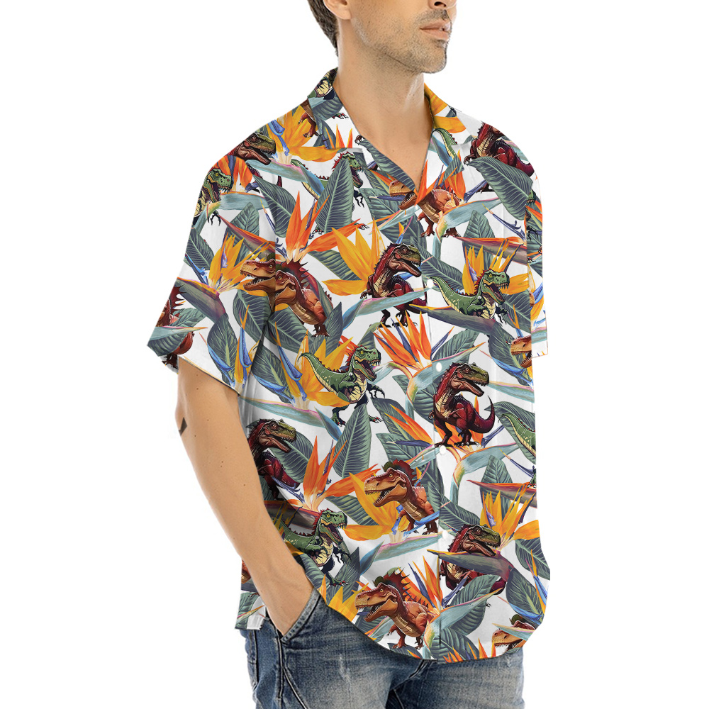 Bird Of Paradise Tropical Dinosaur Hawaiian Shirt