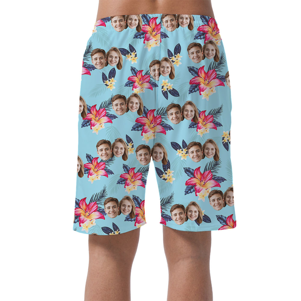 Cool Floral Men's Beach Shorts With Custom Faces