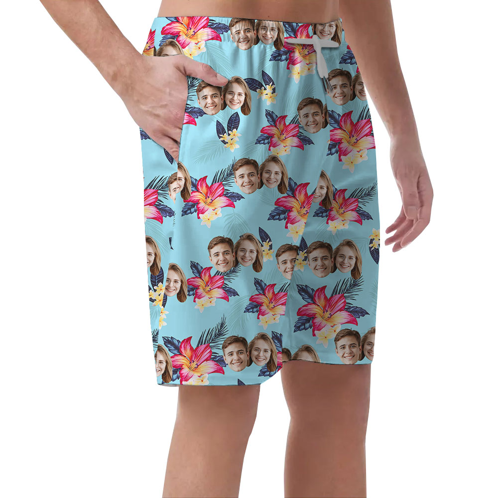 Cool Floral Men's Beach Shorts With Custom Faces