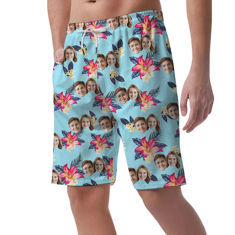 Cool Floral Men's Beach Shorts With Custom Faces
