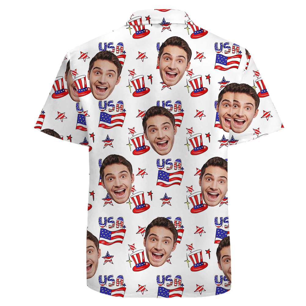 White Cotton 4th of July Hawaiian Shirt Custom Faces