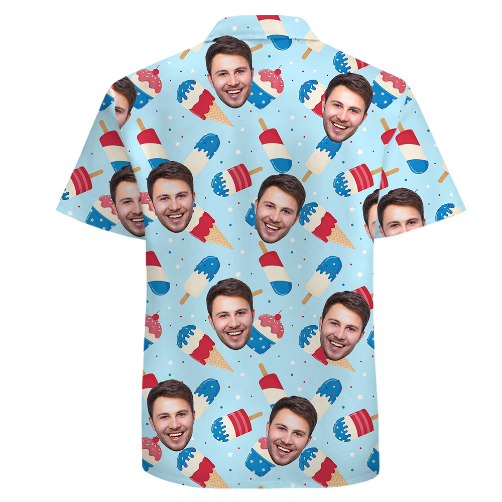 4th of July Custom Faces Cotton Hawaiian Shirt Ice Cream Print