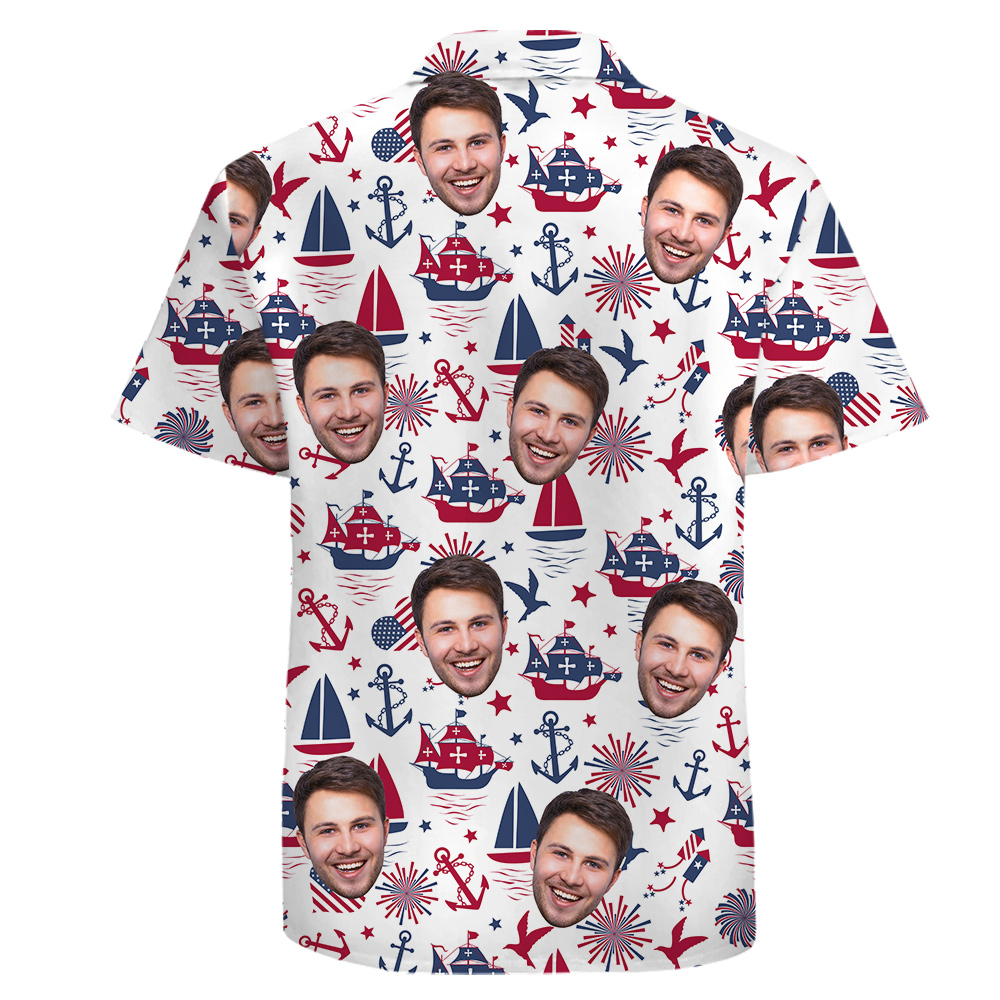4th of July Custom Faces Cotton Hawaiian Shirt Firework Theme