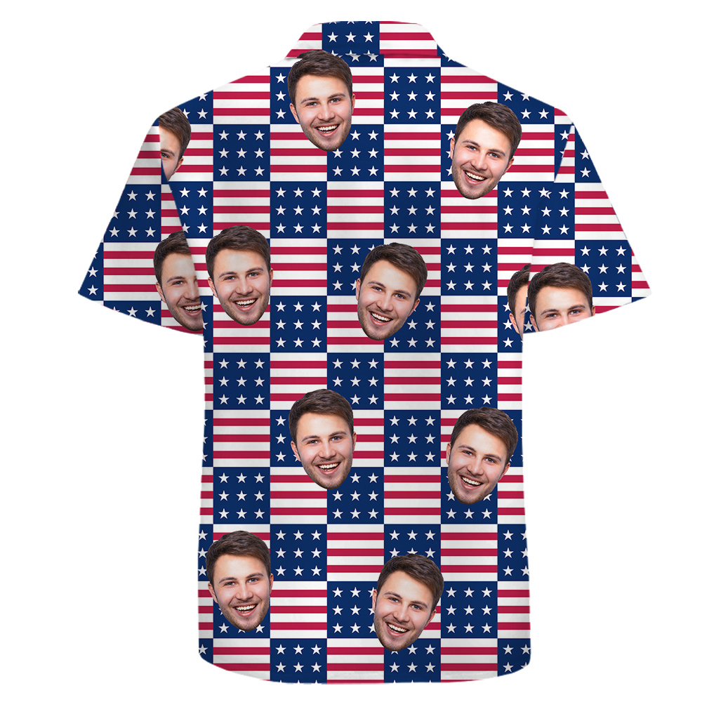 Custom 1-5 Photos Patriotism Cotton Button Up Shirt