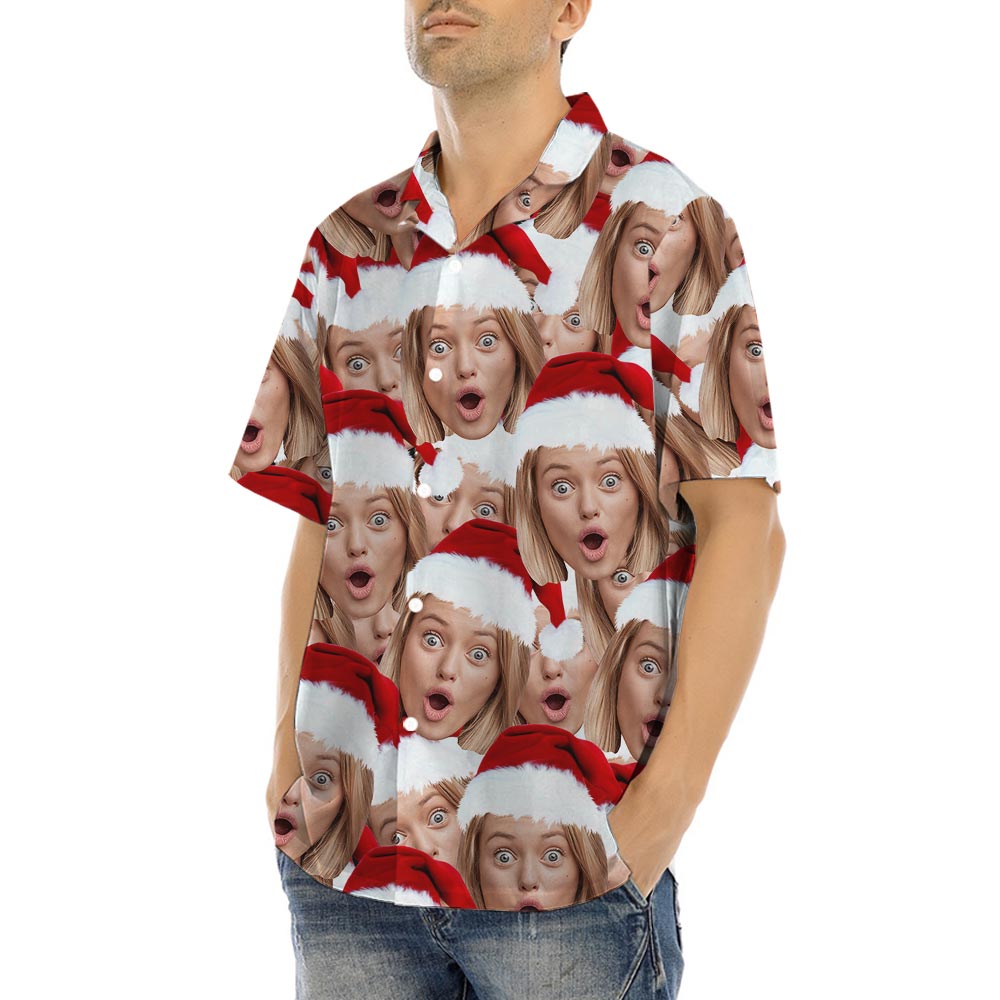 Personalized Christmas Aloha Shirt With Girlfriend's Face