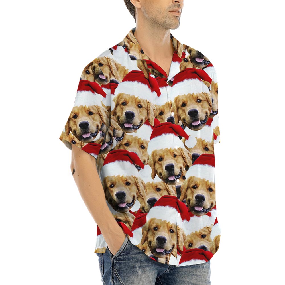 Custom Hawaiian Christmas Shirt With 1-5 Dog Faces