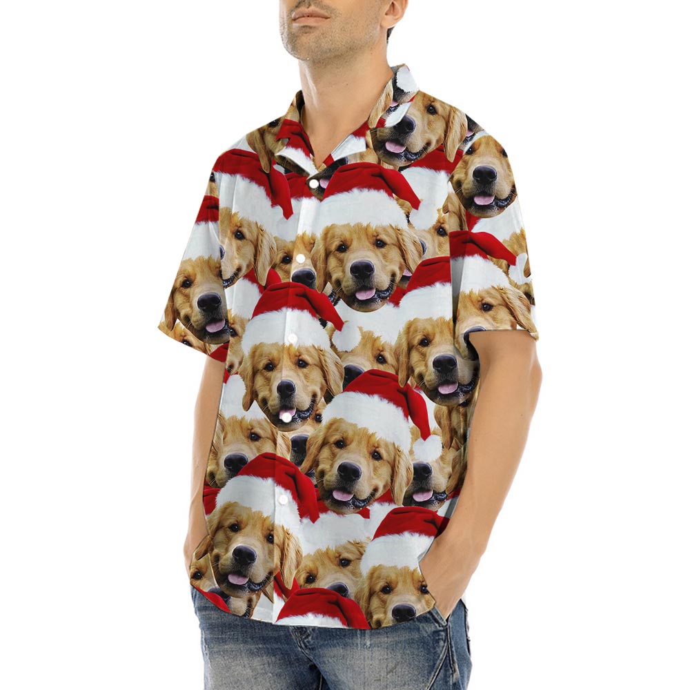 Custom Hawaiian Christmas Shirt With 1-5 Dog Faces