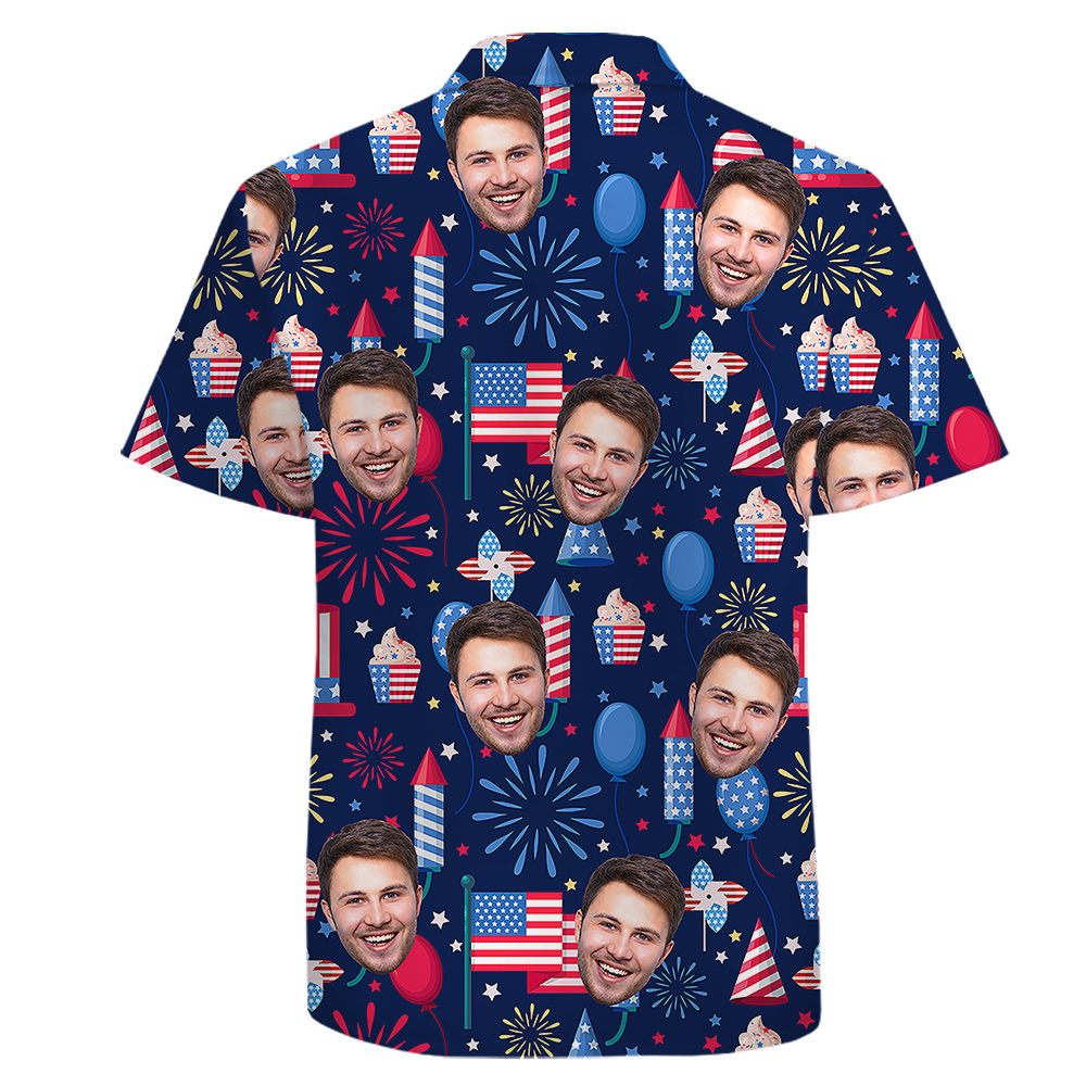 Custom 1-5 Photos 4th of July Cotton Hawaiian Shirt
