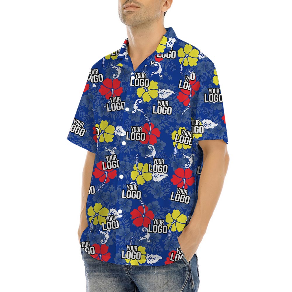 Blue Personalized Aloha Shirt With Company Logo