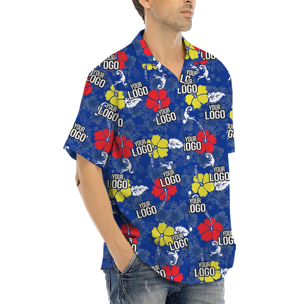 Blue Personalized Aloha Shirt With Company Logo