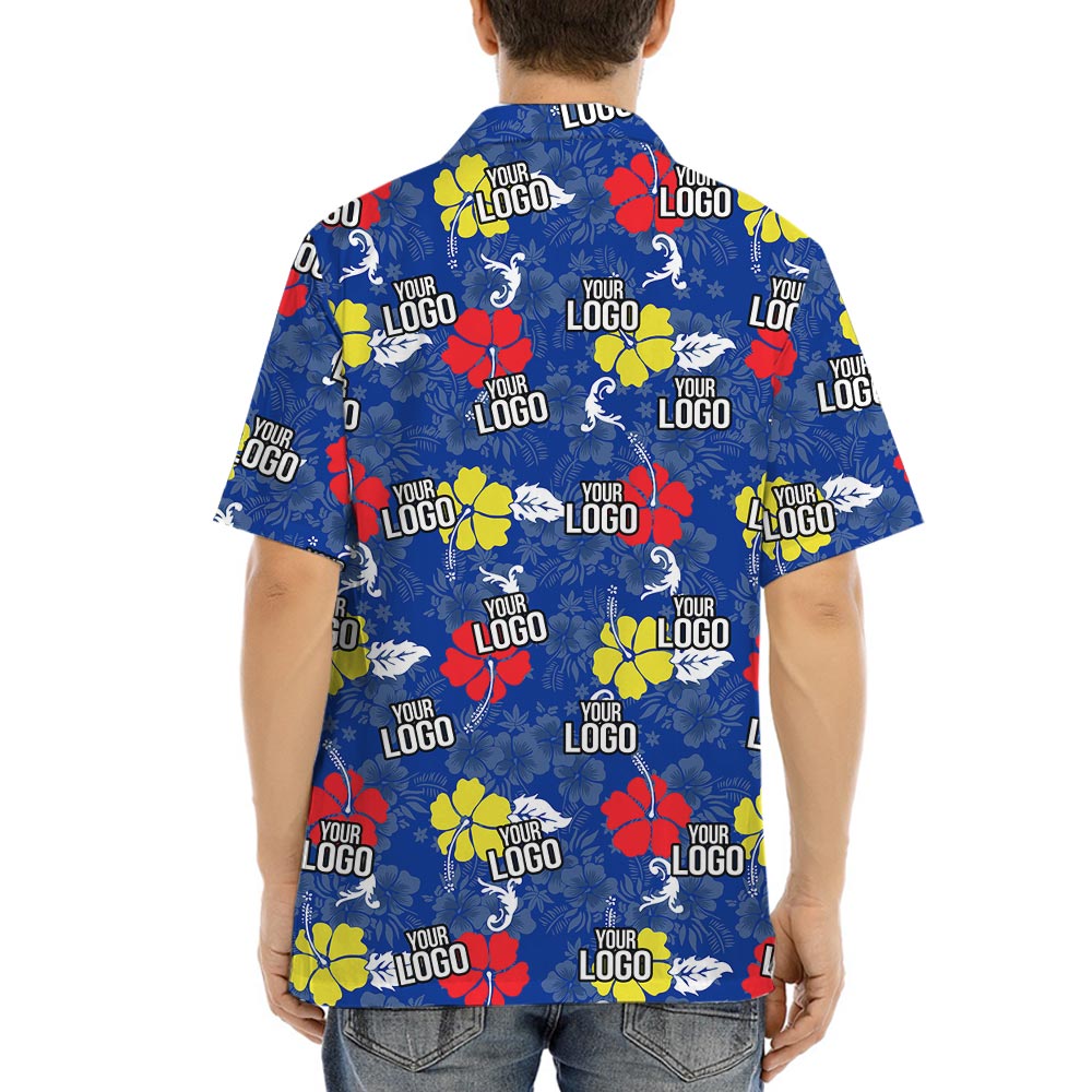 Blue Personalized Aloha Shirt With Company Logo