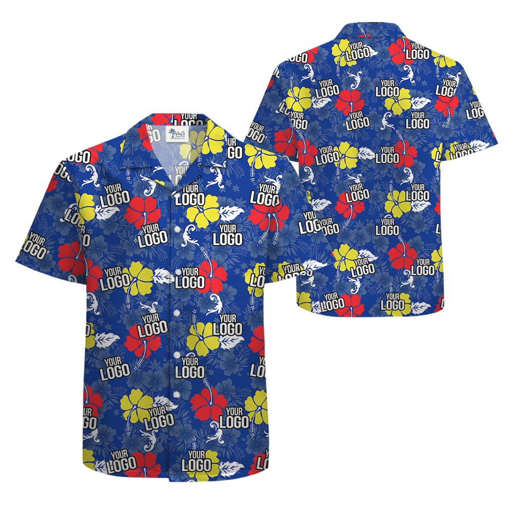 Blue Personalized Aloha Shirt With Company Logo