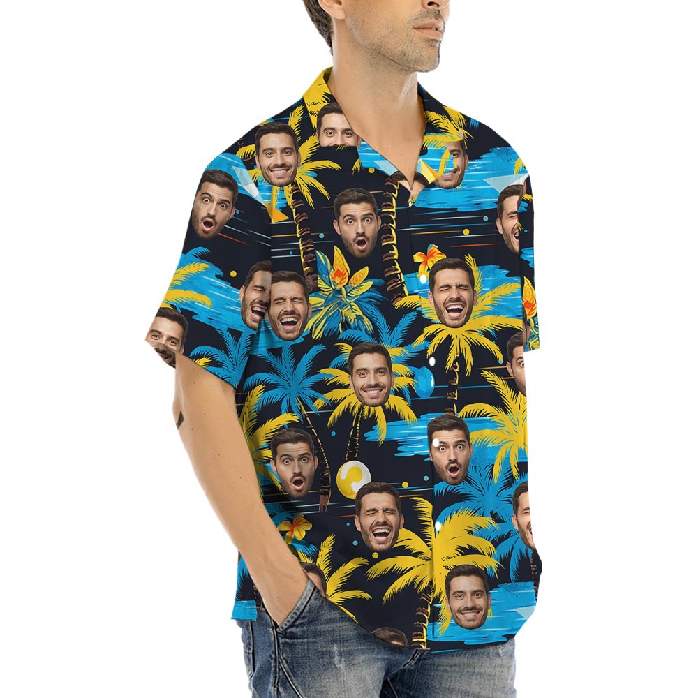 Custom Faces Black Tropical Shirt For Men