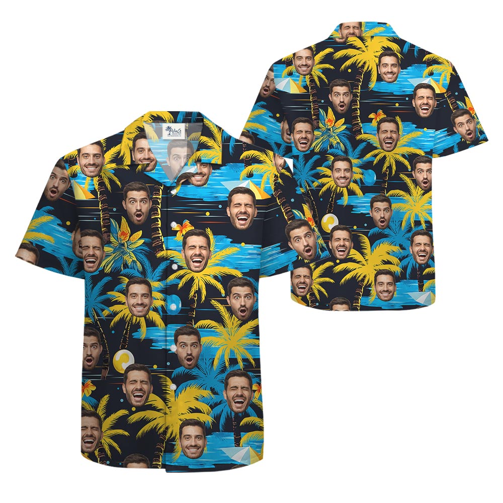 Custom Faces Black Tropical Shirt For Men