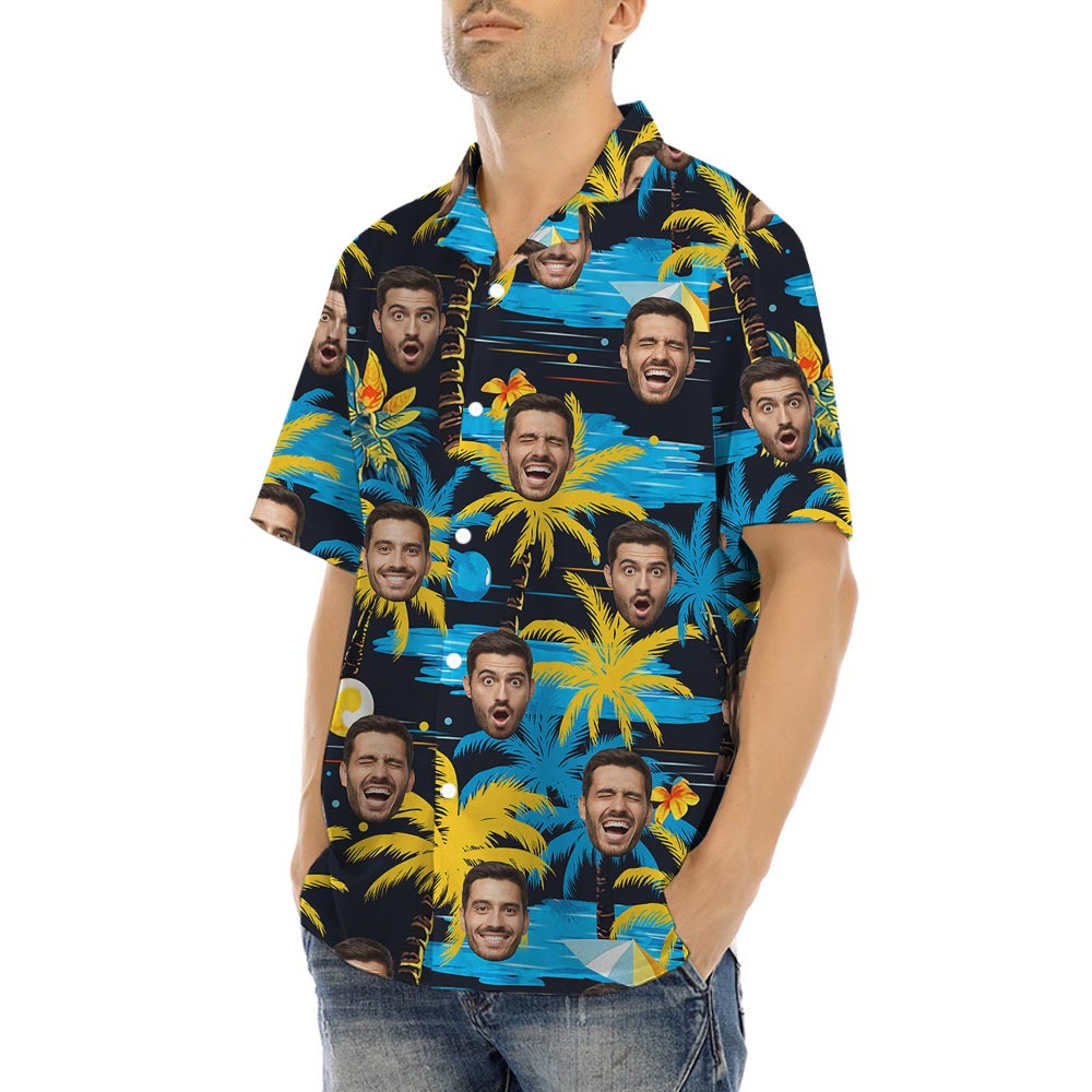 Custom Faces Black Tropical Shirt For Men