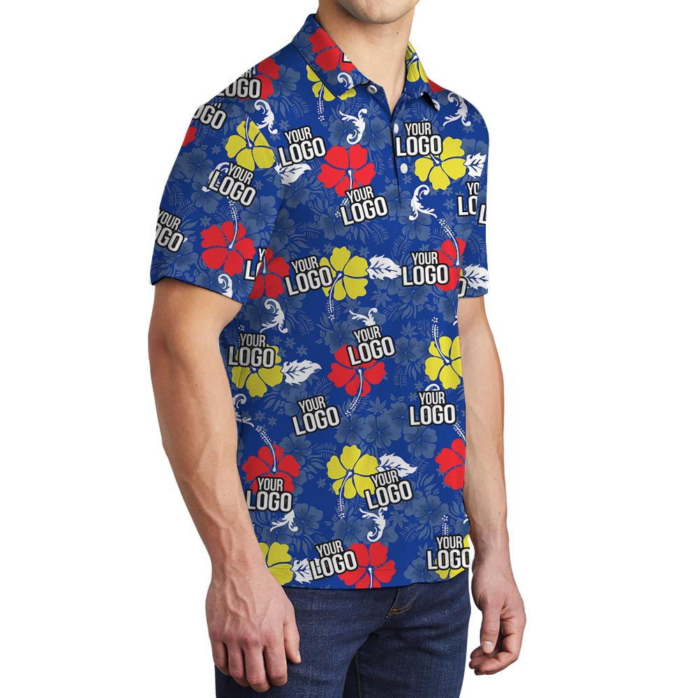 Blue Hawaiian Golf Shirt With Logo