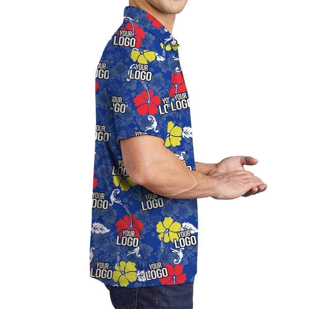Blue Hawaiian Golf Shirt With Logo