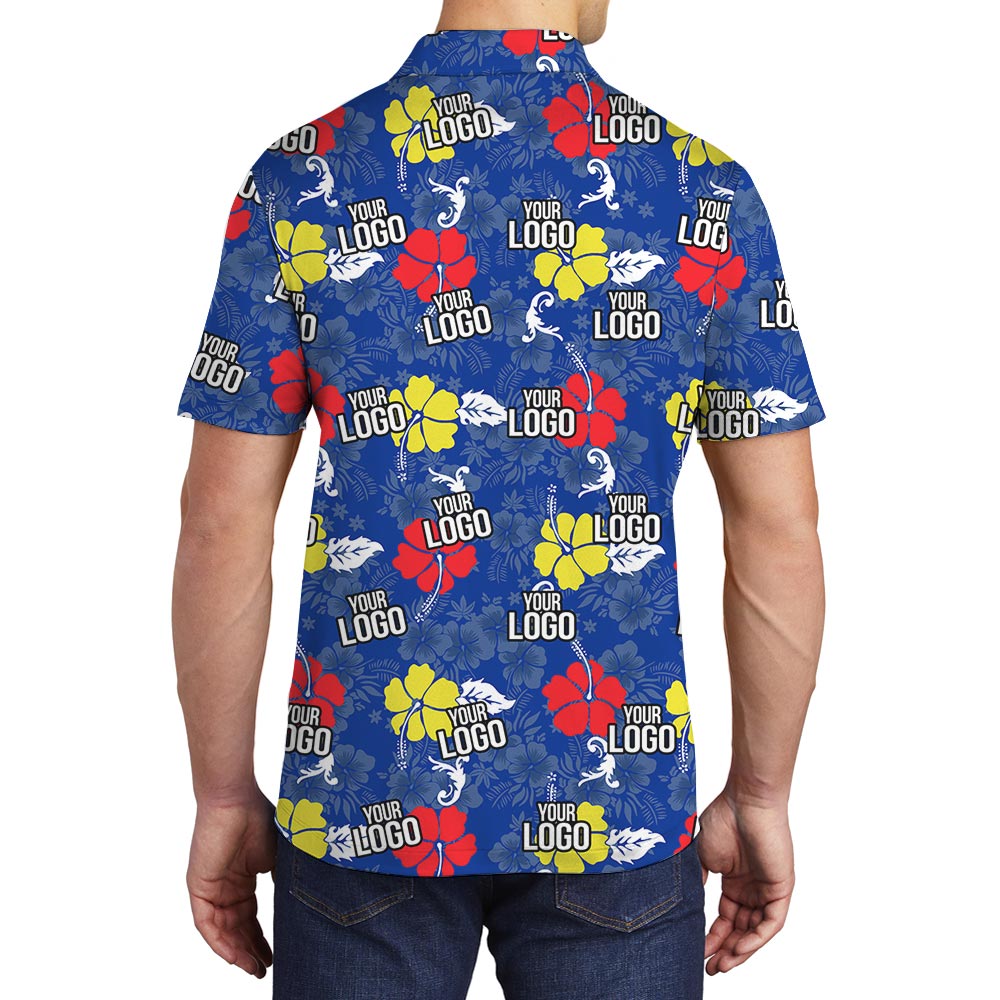 Blue Hawaiian Golf Shirt With Logo