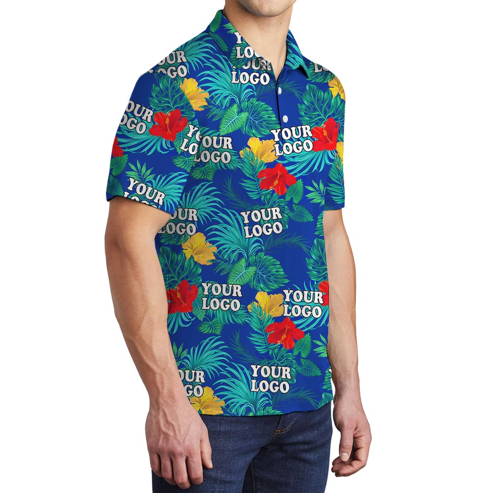 Custom Floral Hawaiian Golf Shirt With Logo