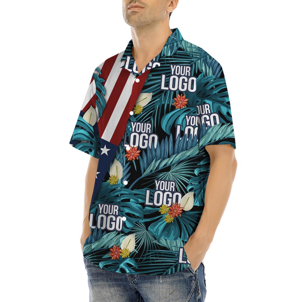 Custom Logo 4th Of July Hawaiian Button Shirt