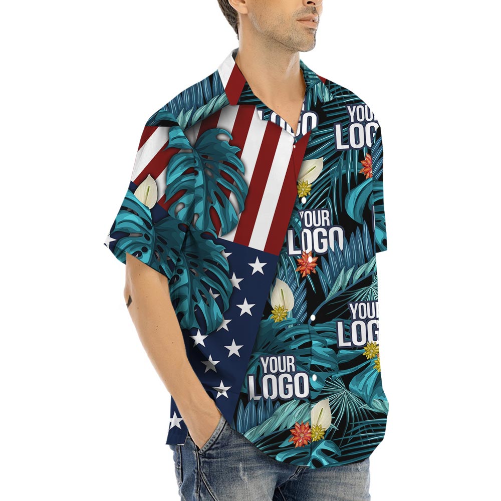 Custom Logo 4th Of July Hawaiian Button Shirt