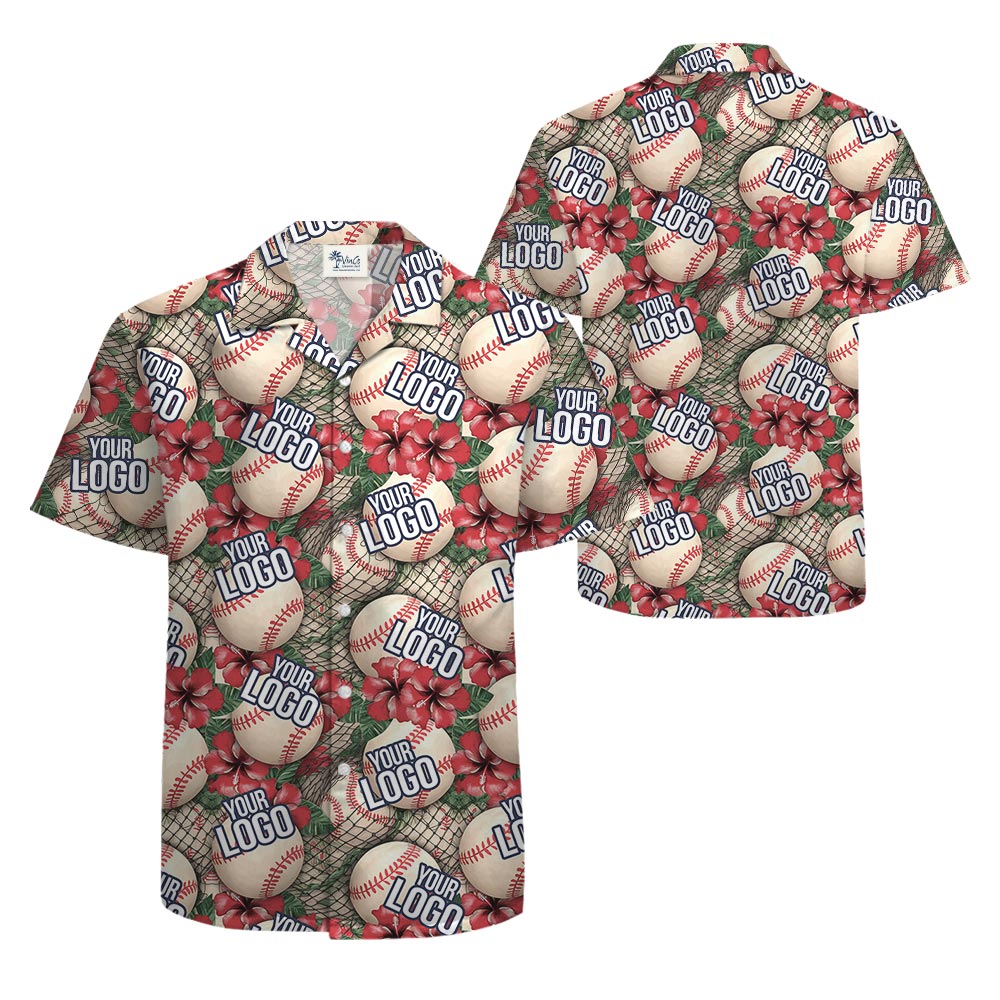 Custom Logo Baseball Team Hawaiian Button Shirt