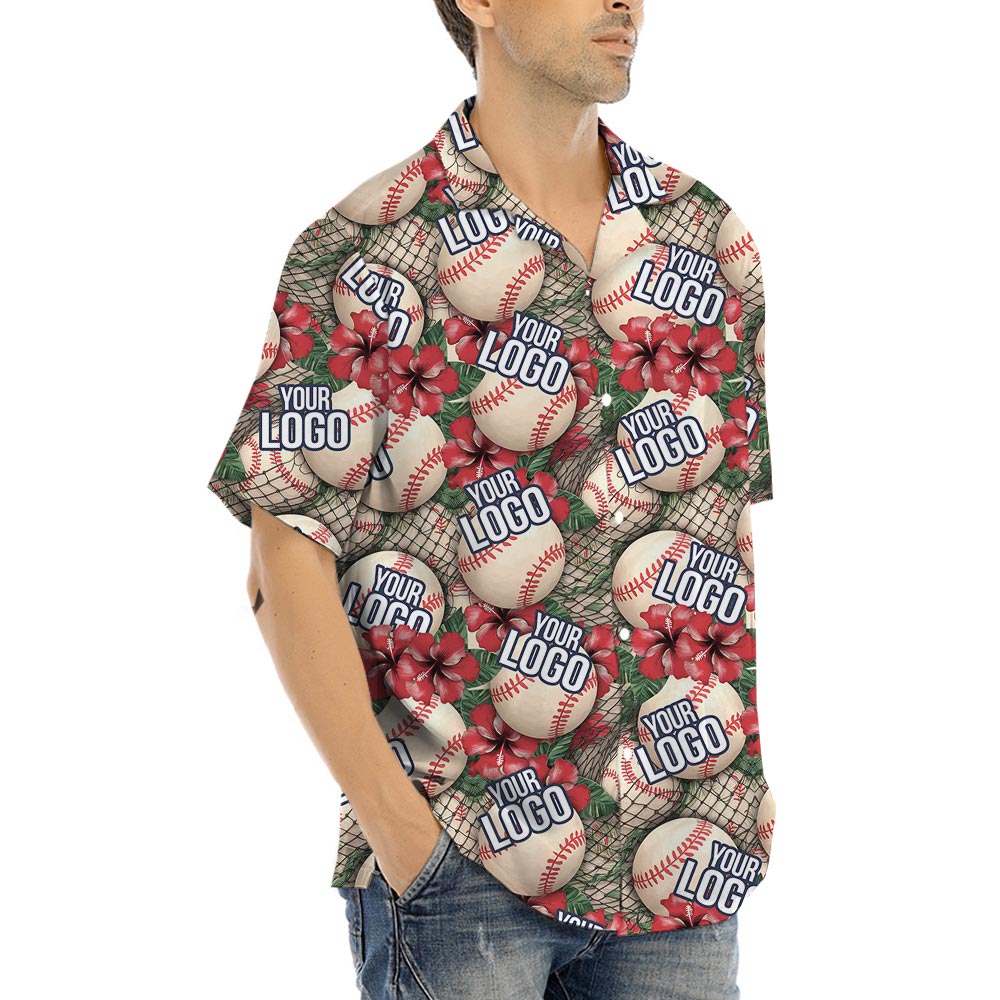 Custom Logo Baseball Team Hawaiian Button Shirt