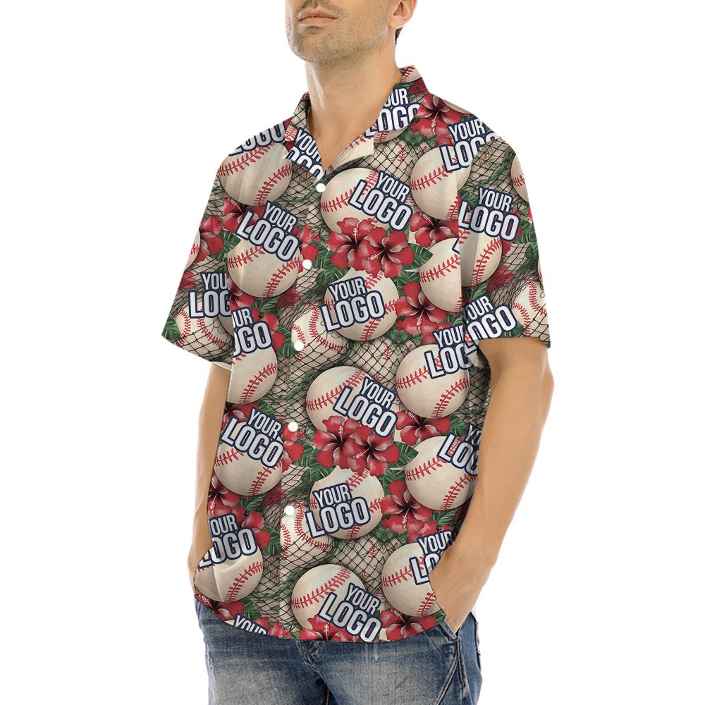 Custom Logo Baseball Team Hawaiian Button Shirt