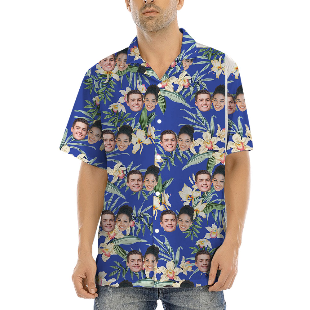 Personalized Face Hawaiian Shirt With Blue Floral Print - variant image 1