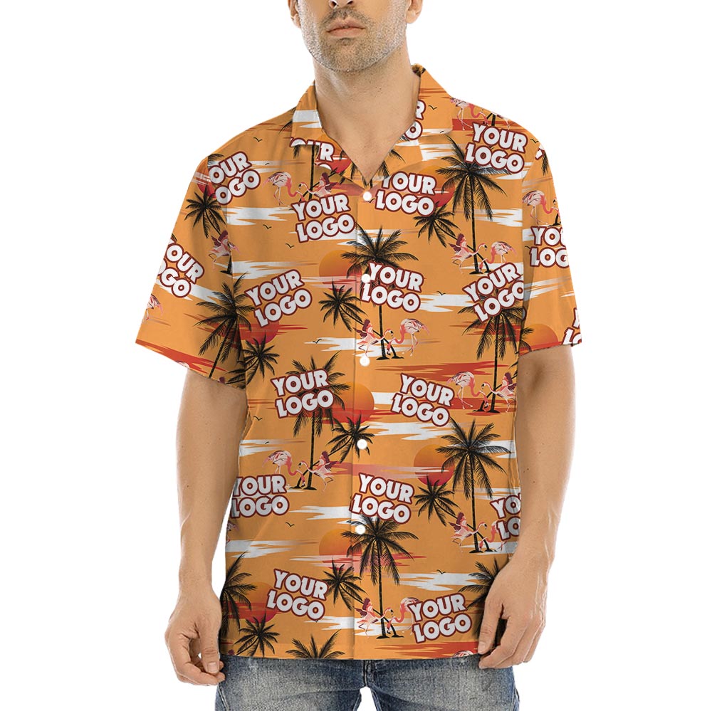 Custom Logo Tropical Hawaiian Shirt Men Orange - variant image 1