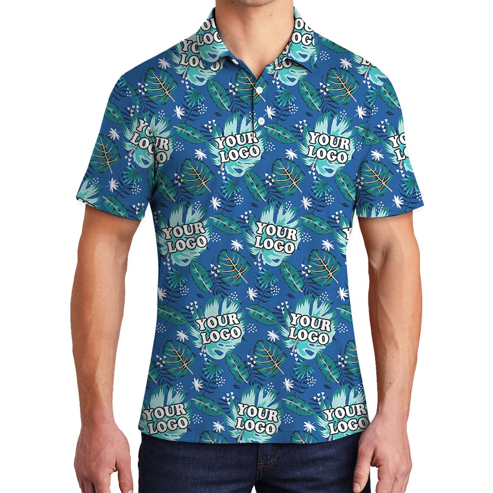 Custom Blue Team Hawaiian Polo Shirt With Logo - variant image 1