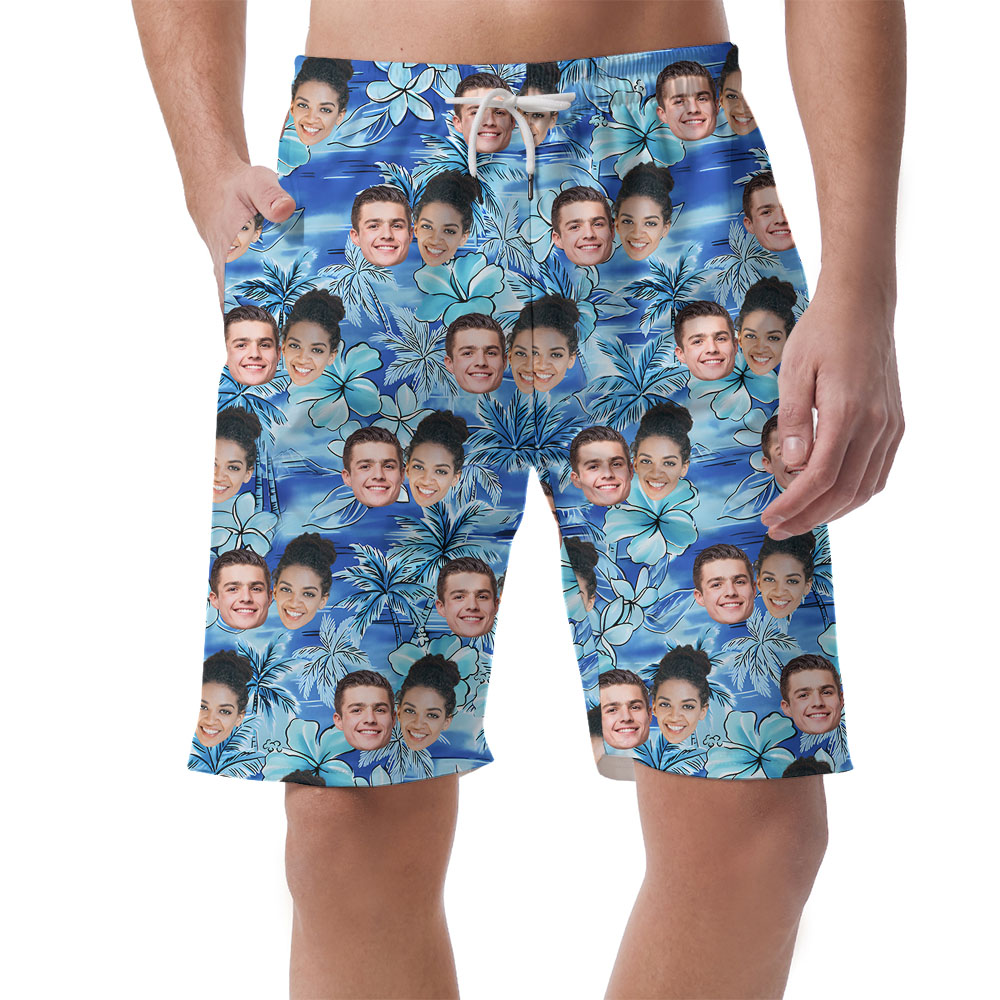 Floral Men's Shorts With 1-5 Faces On It - variant image 1