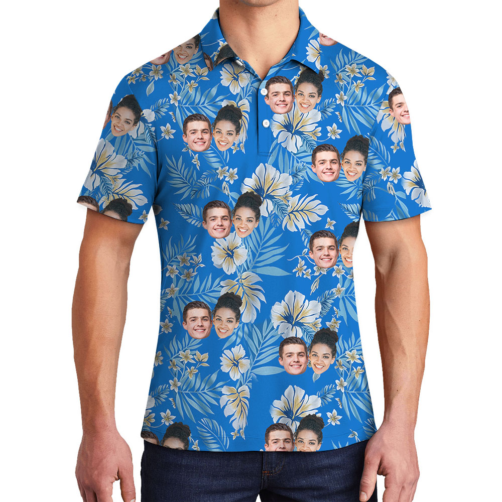 Blue Hibiscus Men's Golf Shirt With 1-5 Faces - variant image 1