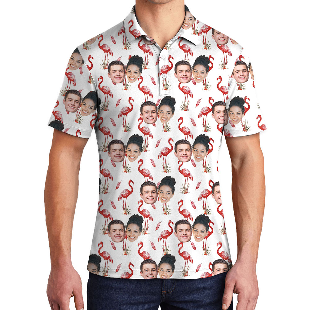 Custom Pictures Flamingo White Collared Shirt - variant image 1
